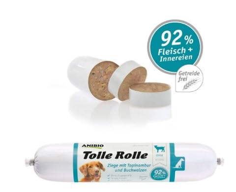 Anibio 8 x Tolle Rolle Ziege 400g | hypoallergenes Nassfutter | Single Protein | für Hunde | mit Topinambur | Getreidefrei | Ideal für eine Ausschlussdiät | bei Futtermittelunverträglichkeiten |