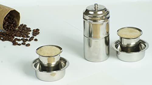 Image of PGD Stainless Steel Drip Coffee Brewer for South Indian Filter Coffee, 200 ML Capacity, Medium Size 2, Traditional Decoction Dripper for Home & Kitchen (Medium Size 2 with Dabra Set)