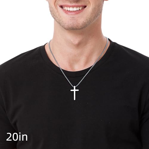 Yooblue 2/3 Pcs Cross Necklace for Men, Silver Black Gold Cross Chain Necklace, Stainless Steel Cross Pendant Jewelry Gifts for Men 16-30 Inches2