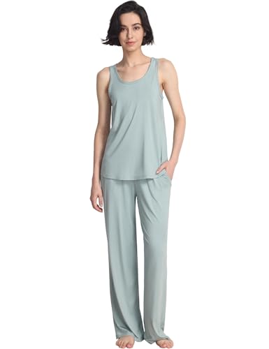 GYS Pajama Set for Women Bamboo Viscose U Neck Tank Top and Pants Soft 2 Piece Sleepwear Sets