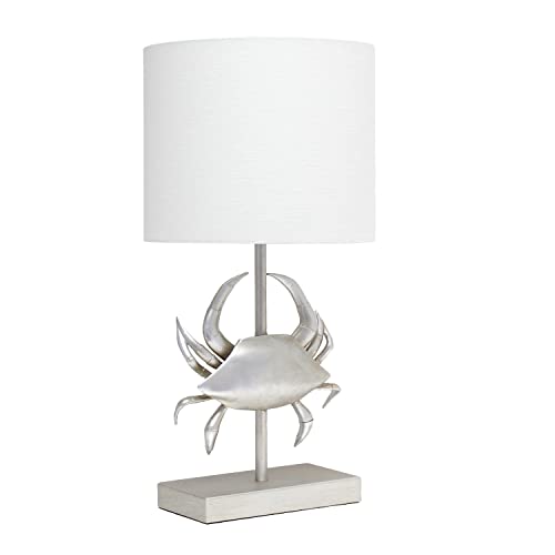 Simple Designs LT1090-BSN Shoreside 18.25" Tall Coastal Brushed Nickel & Polyresin Pinching Crab Bedside Table Desk Lamp w White Fabric Drum Shade for Décor, Accent,Beach, Seaside,Living Room,Bedroom - Image 9
