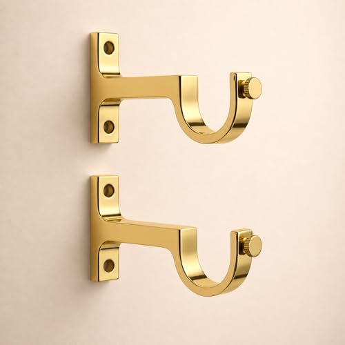 Image of Elite Aluminum Curtain Rod Brackets - Heavy-Duty Wall Mount Clamps for Curtain Rod Support for Door and Window Curtain Rods with Screw and Wall Plug - Pack of 2PCS (Gold)