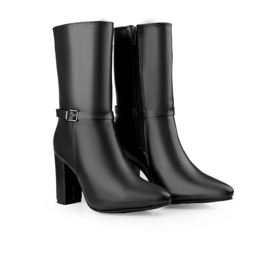 Image of BXXY Elegant Women's Mid-Calf Office, Winter Outings, and All Occasion Wear Boots with 9 CM Block Heel