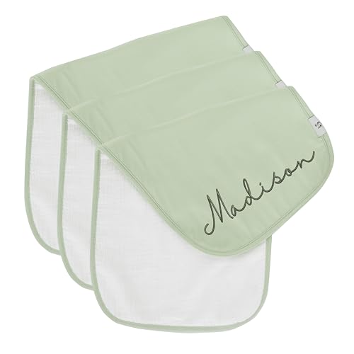 SWaddle AN Personalized Bamboo x Muslin Baby Burp Cloths – Extra Soft, Large Bamboo and Muslin Spit-Up Rags with 3 Absorbent Layers – Ideal for Boys & Girls