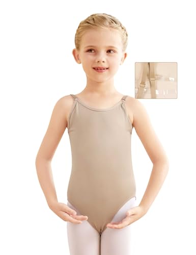 Avrigirl Tan Dance Leotards for Girls Camisole Seamless Ballet Undershirts for Training Performance Gymnastics Yoga with Clear Adjustable Straps