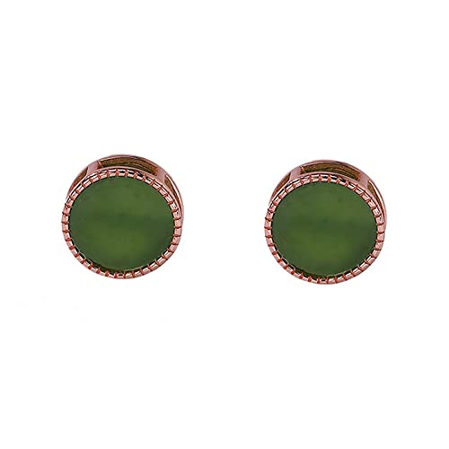 Boucles d'oreilles clous argent 925 et pierre gemme verte ronde en jade
