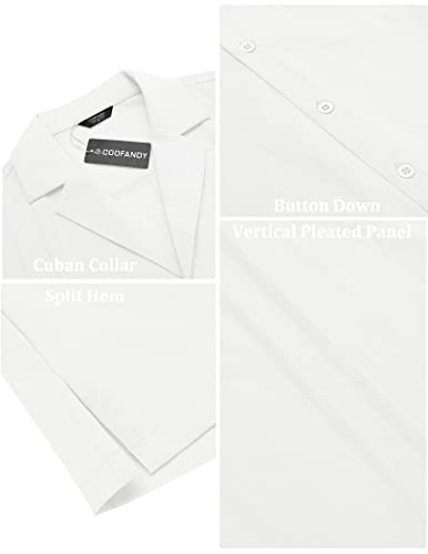Coofandy Mens Shirt Cuban Casual Button Up Summer Vacation, 1-White, X-Large, Short Sleeve #TOP4
