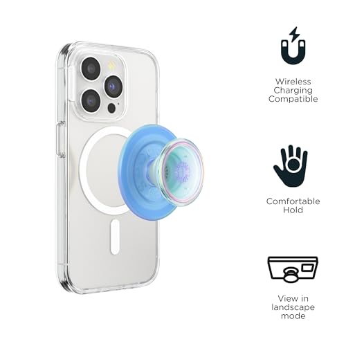 Image of PopSockets PopGrip for MagSafe, Magnetic Phone Grip & Stand, Swappable Top, Secure Grip for iPhone MagSafe Cases, Kickstand for Hands-Free Viewing, Wireless Charging Compatible - Blue Opalescent