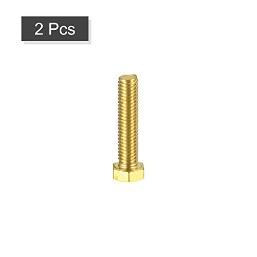 Image of uxcell Brass Hex Bolts, 3 /8-16x1-3 /4 2pcs Fully Thread Grade 4.8 Solid Brass Hexagon Head Bolt Machine Screws for Machinery