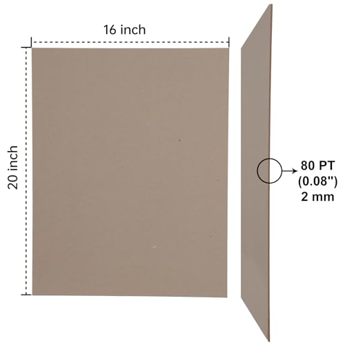 Image of Heavy-Duty Chipboard Sheets 16 x 20 in - 80 PT (2mm) Thick - 20 Large Sheets of Chip Board for Binding Covers, Book Boards, Backing and Crafts - Sturdy Alternative to Thin Cardboard Sheets