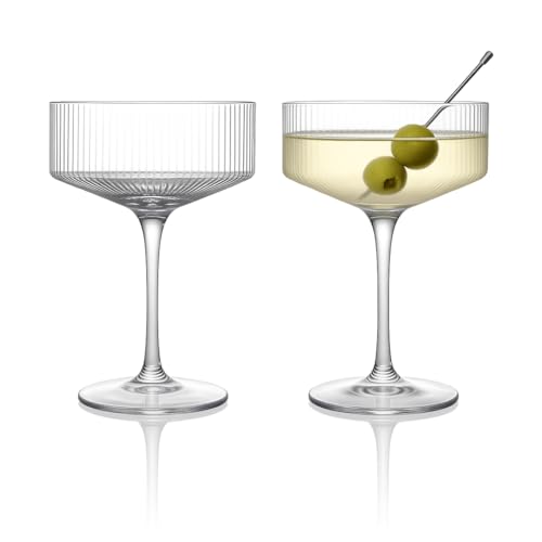 LEMONSODA Clear & Ribbed Martini Coupe Glasses - Classic Barware for Espresso Martini, Manhattan...