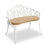 HOMEFUN Outdoor Patio Bench, Garden Bench with Cushion All-Weather Cast Aluminum Extra Loveseat for
