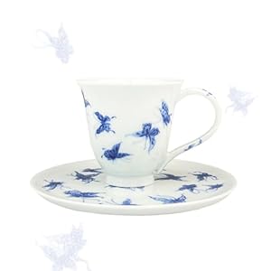 Handmade Coffee Mug Blue and White Porcelain, Tea Set of China Intangible Cultural Heritage, 5 oz Butterfly Tea Cup, Tea Cups and Saucers, Cute Cups Cappuccino Cup for Tea Party
