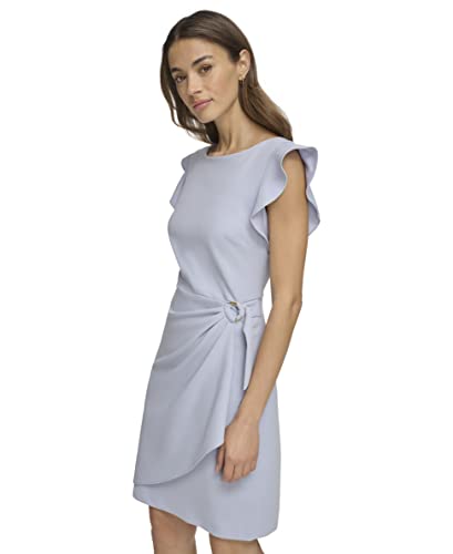 Image of DKNY Women's Flutter Sleeve Faux Wrap Dress with Hardware