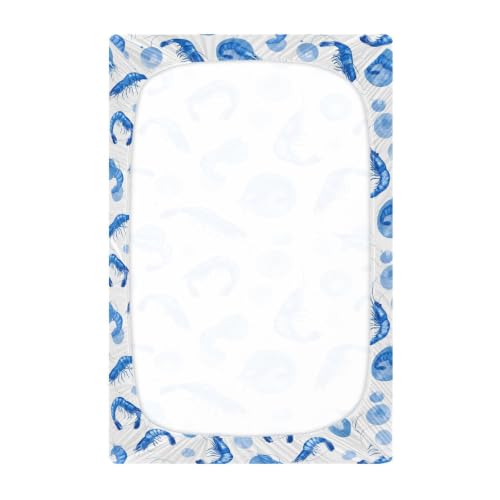 Image of Crib Sheets for Boys Blue Shrimp Bubble Toddler Baby Girl for Crib,Neutral Mini Cribs Sheet Fitted,Cot Mattress 52 * 28 * 9In