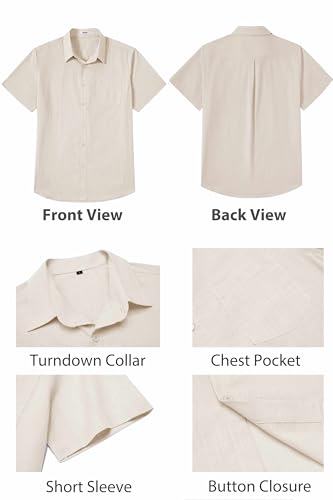 Image of COOFANDY Men's Button Down Short Sleeve Shirt Casual Cotton Summer Beach Wedding Linen Shirts with Pocket