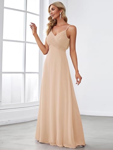 Image of Ever-Pretty Women's Summer Backless Spaghetti Strap Chiffon Bridesmaid Dresses Empire Waist Formal Wedding Guest Dress