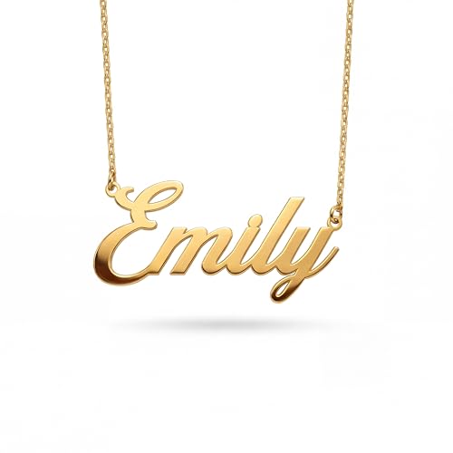 MIONZA 14K Solid Gold Custom Name Necklace For Women, Name Necklace Personalized, Nameplate Customized Pendant, Personalized Jewelry, 14K Solid Gold or Gold Plated Options