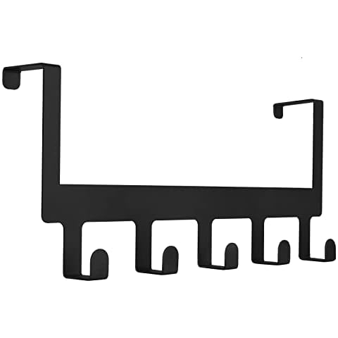 MINCORD Over Door Hook Hanger, Back of Door Bathroom Towel Rack Hooks Heavy-Duty Organizer Sturdy Anti-Rust Black 5-Hooks Towel Holder for Bathroom Bedroom Kitchen Coat Bag Robe Towels Cover
