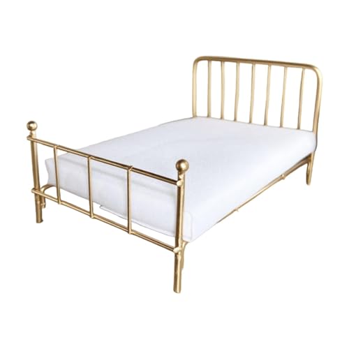 ＡＷＨＡＯ 1/12 Puppenhaus Bett, Puppenhaus Dekoration, Rustikal, DIY Puppenhaus Miniatur Bett, Miniatur Möbel für Puppenhaus Schlafzimmer, Diorama, Gold