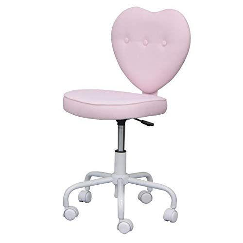 ハート型の背もたれを持つピンクの木製子ども用椅子。