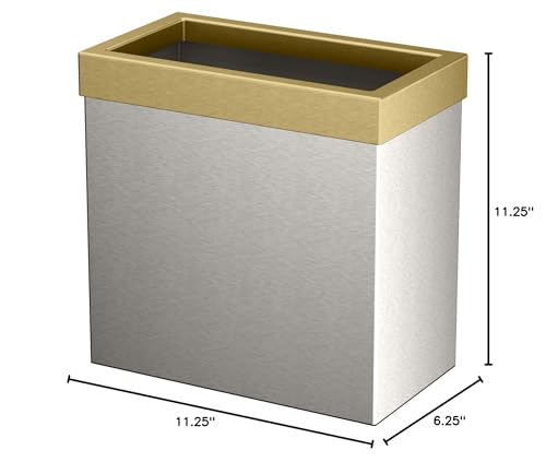 Image of Gatco Small Bathroom Trash Can with Lid, Rectangle 3 Gallon Stainless Steel Wastebasket, Under Sink, Satin Nickel and Brushed Brass, for Bathroom, Bedroom, Office (1917B)