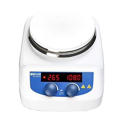 ONiLAB 280℃ LED Digital Magnetic Stirrer with Ceramic Coated Stainless Steel Worktop, 200-1500 rpm, 110 V, Temperature Probe Sensor, Stand and Stirring Rod Included Cover