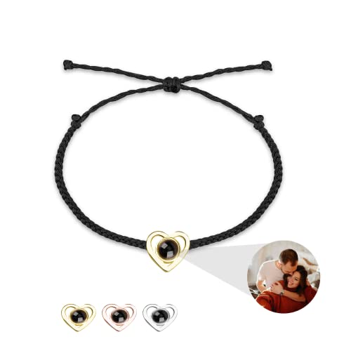 Personalisiertes Fotoprojektions-Armband Für Männer Frauen 925 Silber Ich liebe dich 100 Sprachen Armband Bild-Herz-Charme Love Memorial verstellbares geflochtenes Seil Armband Geschenk Cover