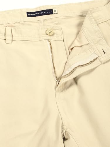 Image of Thomas Scott Men's | Solid | Light Weight | Breathable Fabric | Mid Rise | Regular Fit | Cotton Blend | Button Waist | Chino Trouser | Pants