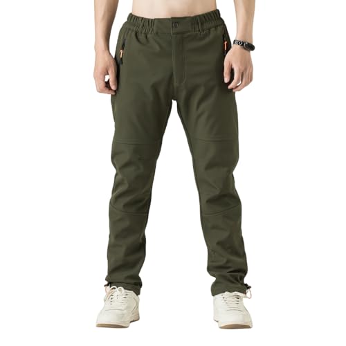 TONY BACKER Pantaloni Uomo Invernali Sci Trekking Impermeabile Antivento Escursione shoftshell Outdoor (M, Verde)