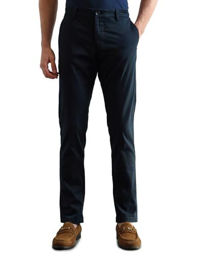 Image of Arrow Sport Men Slim fit Cotton SolidMid Rise waistTrousers