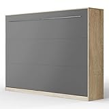 SMARTBett Schrankbett Standard 90x200 120x200 140x200 160x200 Komfort Lattenrost | ausklappbares Wandbett, Wandklappbett 140x200 Horizontal Komfort Eiche Sonoma/Anthrazit