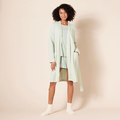 Image of Amazon Essentials Women's Lightweight Cotton Blend Waffle Mid-Length Bathrobe, Breathable Loungewear (Available in Plus Size)