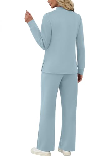 Image of WIHOLL Two Piece Sets for Women Fall Travel Vacation Outfits 2026 Long Sleeve Lounge Sets Side Slit Wide Leg Pants XS-3XL