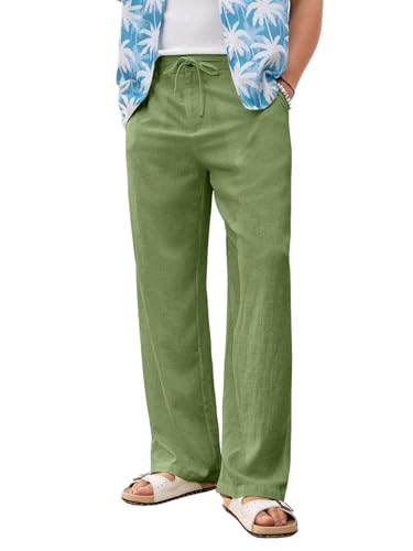 Image of GRECIILOOKS Men's Linen Trousers | Loose Fit Linen-Cotton Casual Pants for Men | Relaxed Office Wear Formal Trousers for Men | Stylish Beige & Pants