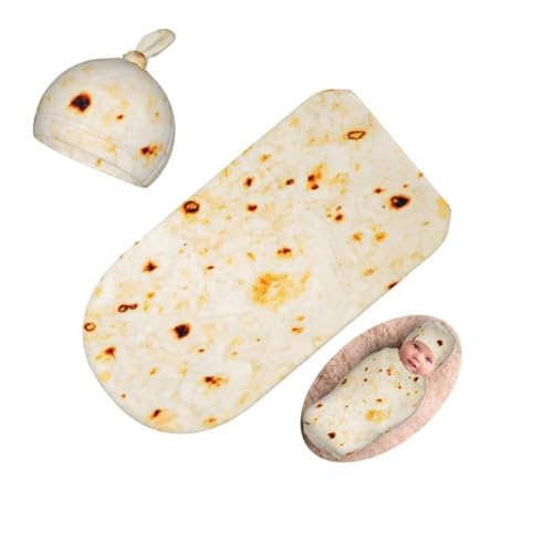 Image of Qiankang Funny Burrito Newborn Swaddling Blanket Beanie Hat Sets Soft Baby Receiving Tortilla Blanket Soft Sleeping Bag New Born Soft Sleep Sacks for Boys Girls