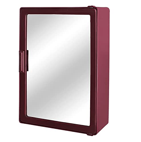 Image of zahab Bathroom Cabinets for Storage with Mirror Door Wall Mounted 25 x 9.5 x 35 cm Cherry, Glossy Finish, Plastic
