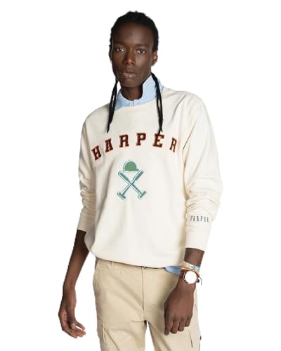 HARPER & NEYER Sudadera Retro para Hombre Color Blanco (FR/ES, Letras, M, Regular, Regular, Blanca)