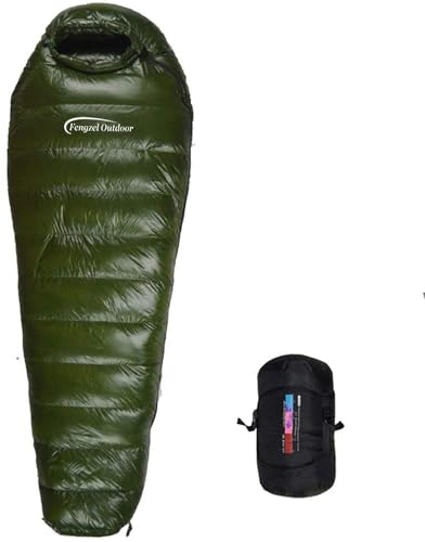 Fengzel Outdoor 寝袋 マミー型1000-2000g高級ダウン詰め 多色 連結可能 アウトドア 自宅 防災用 保温性高い シュラフ