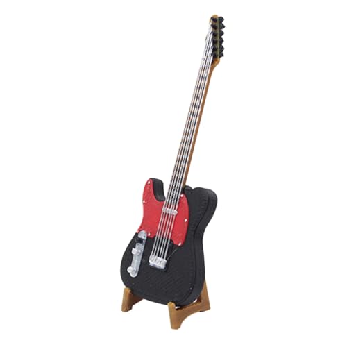 BEBEMOKO Miniatura Guitarra Eléctrica con Soporte Detallada para Casa de Muñecas Regalo Decoración...