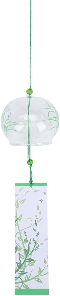 Japanese Glass Wind Chime, Green Orchid Grass Wind Bell for Garden Home Party Decoration, 2.75 X 2.36 Inch(Blue)