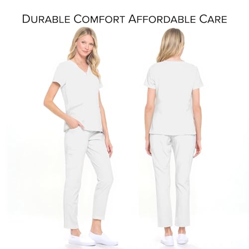 Dagacci Medical Uniform® Scrubs for Women Set – 4-Way Stretch Contrast V-Neck Top and Pants Sets for Women – 9 Pockets