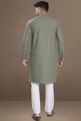 Image of DIVISIVE Men's Thread Embroidered Cotton Only Slim Fit Kurta