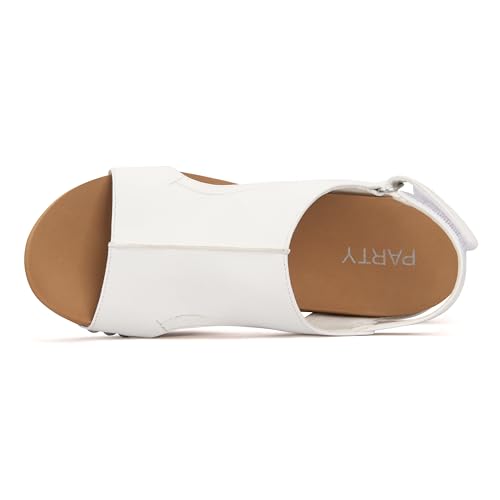 PARTY Women's Wedge Sandals With Buckle Ankle Strap for Dressy Summer, Kally-White PU-93