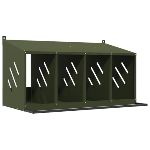 Pondoir à Poules Mural, Pondoir Nid pour Poules Pondeuses avec 4 Compartiments Vert Olive métal