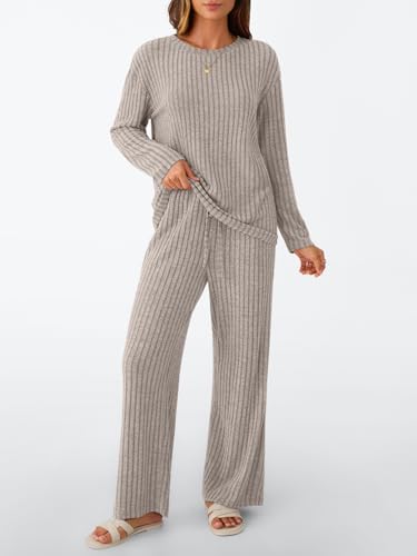 LILLUSORY Womens Lounge Sets 2 Piece Matching Pajamas Fall Fashion 2025 Ribbed Knit Outfits Long Sleeve Casual Sweatsuits2