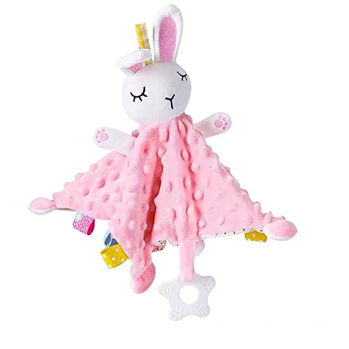 Image of Baby Taggies Blanket,Security Blankets for Babies,Stuffed Animal Bunny Toys Lovely Soothing Sensory Toy Cute Dot Fabric Pink One size