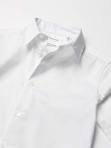 Calvin Klein Boys' Big Long Sleeve Slim Fit Dress Shirt, Style With Buttoned Cuffs & Shirttail Hem, White, 12 #TOP3
