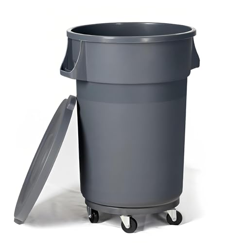 Large Capacity Outdoor Trash Can with Lid - Rolling Garbage Bin with Removable Wheels for Patio, Backyard, Garage, Restaurant, Outdoor Use, Durable, Easy Mobility