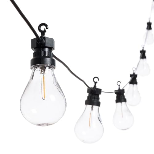Decor Space Catena prolungabile, lampadine con filamenti luce calda cordoniera per esterni (10 mt Ø 80 mm, Nero Luce Naturale)